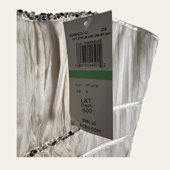 BCBGMaxAzria Ivory Off White Beaded Strapless Silk Mini Dress Size 8 - Picture 5 of 10